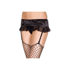Porte-jarretelles noir jupette satinée avec string 